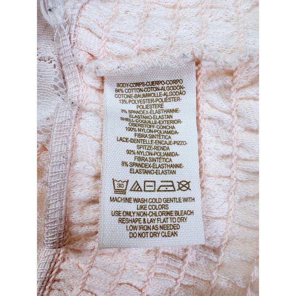 Free People Blush Lace Tank Top S Sheer Romantic Boho Cottagecore Smocked Hem - Picture 12 of 13